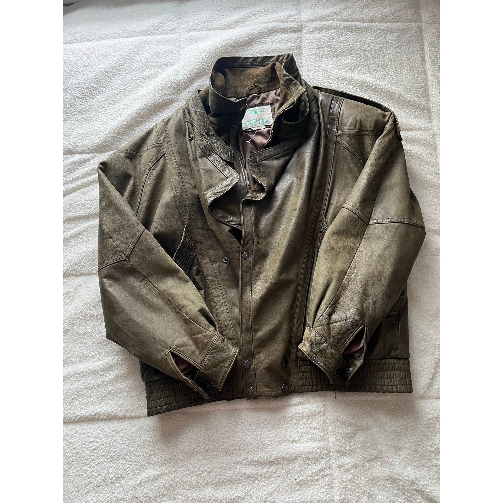 Overland Outfitters Leather Bomber Jacket VTG Wool USA 40