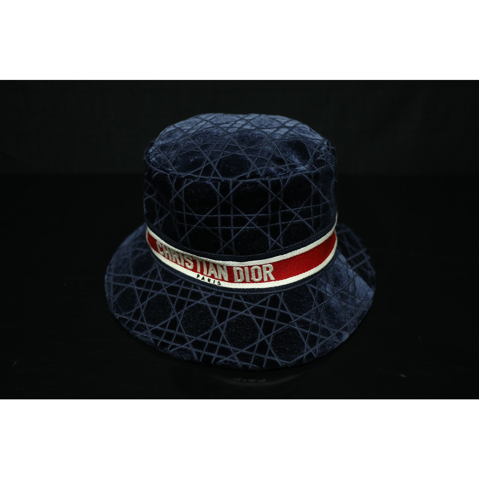 Christian Dior Velor Cannage Logo Bob Hat Navy Size 58 S