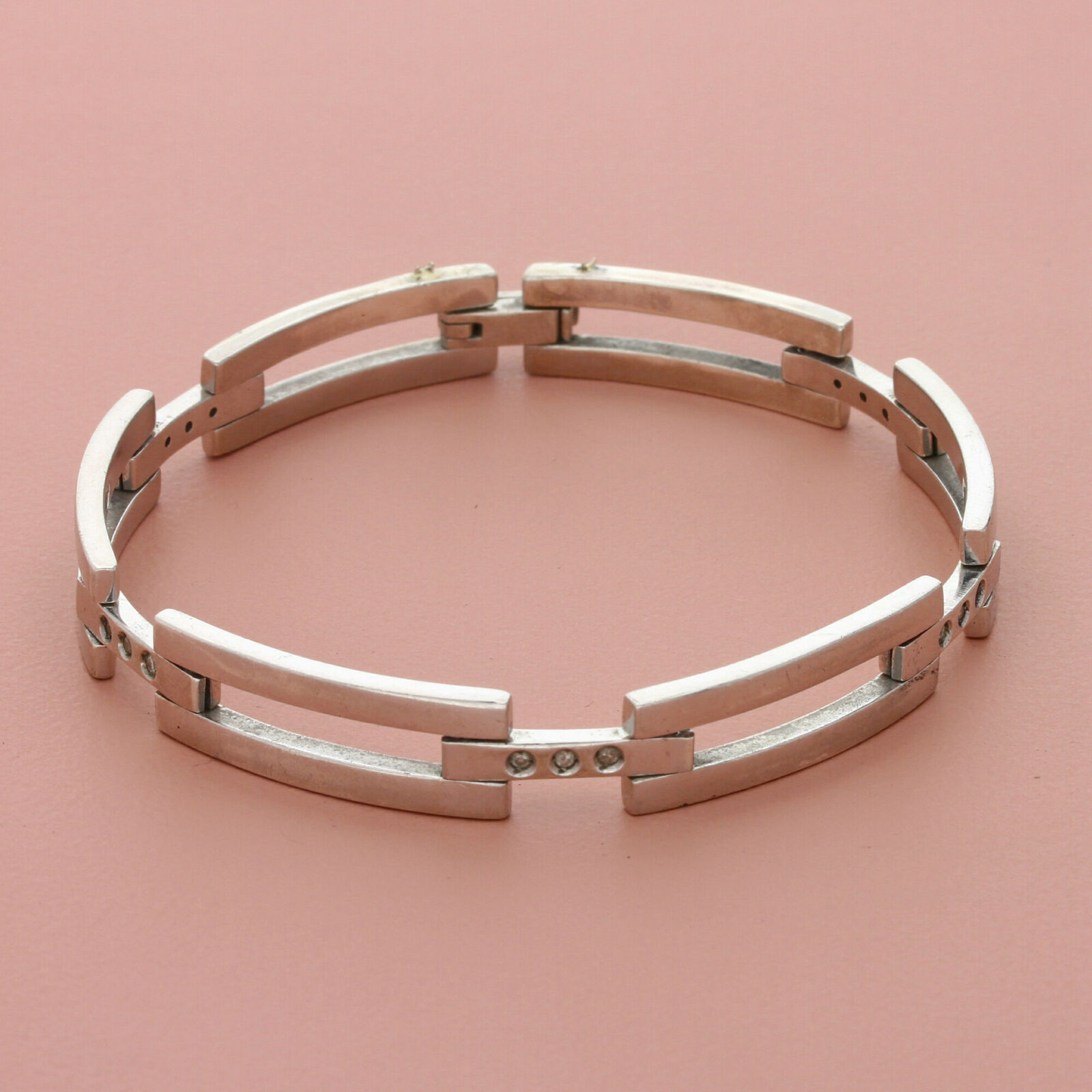 ⚡️clearance⚡️ sterling silver diamond hinged link modernist bracelet size 7.25in