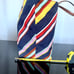 Tory Burch multi color striped canvas leather trim tote for beach/shopping/book