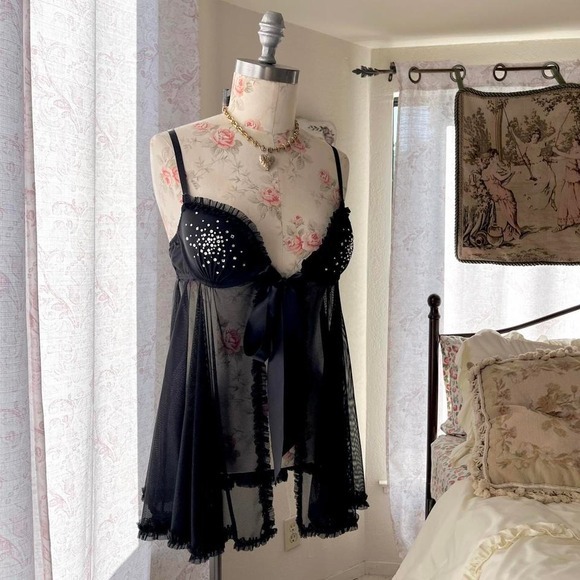 victorias secret black rhinestone top
