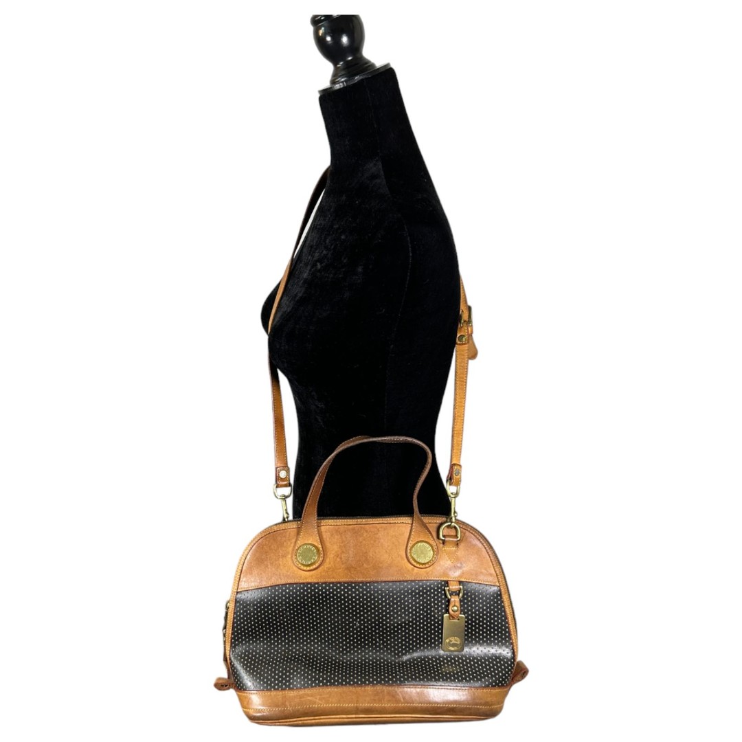 Dooney & Bourke Vintage Two Tone Black Brown Leather Bowler Bag