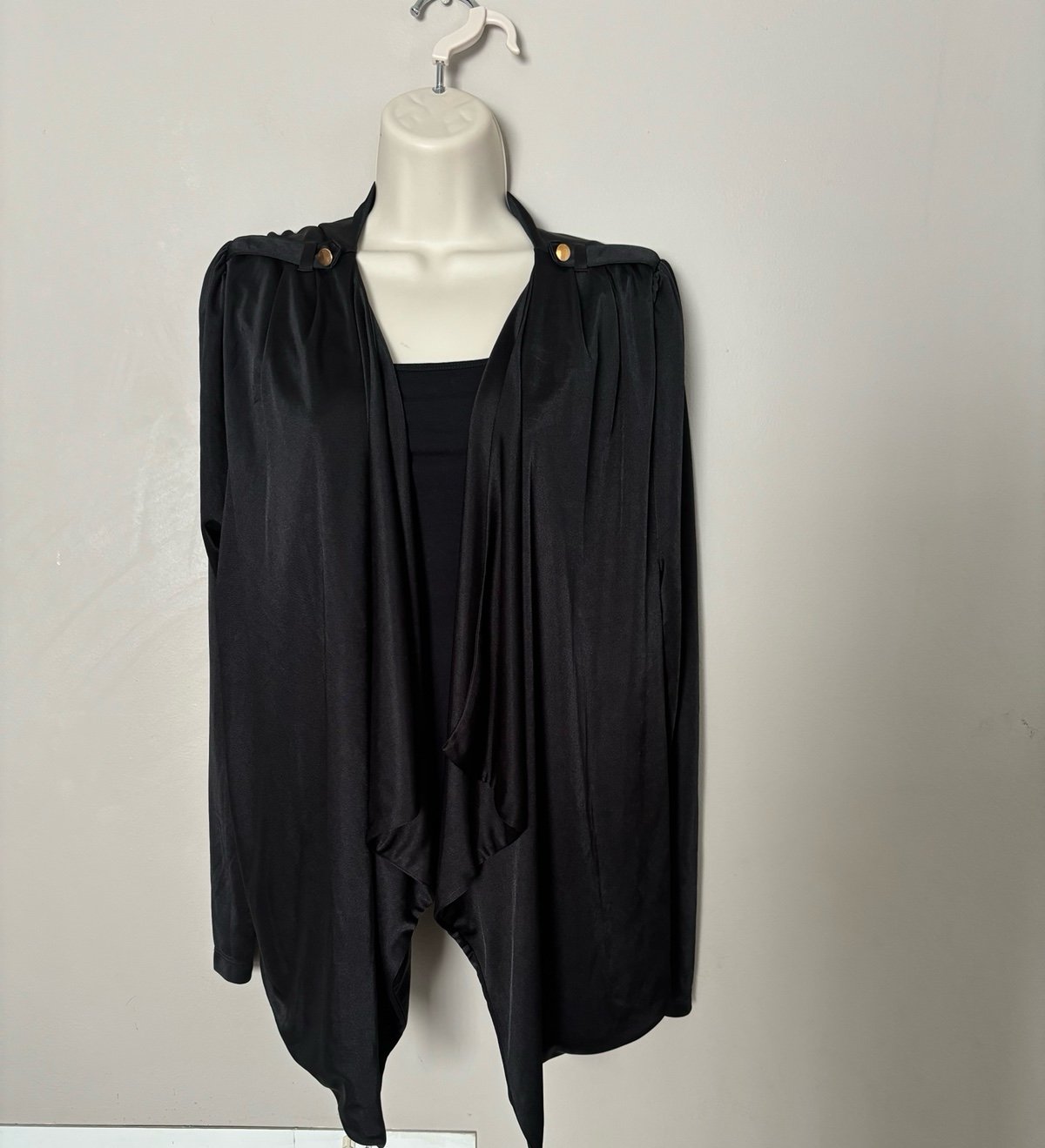 1971 REISS Sweater Womens L Black Cardigan Open Lightweight Freya Drape Silk