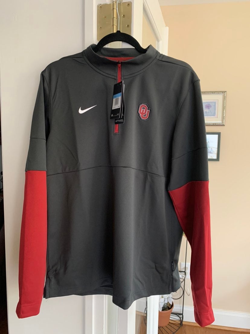 Mens Nike oklahoma sooners therma Sideline Long Sleeve 1/4 Zip CQ5704 M/medium