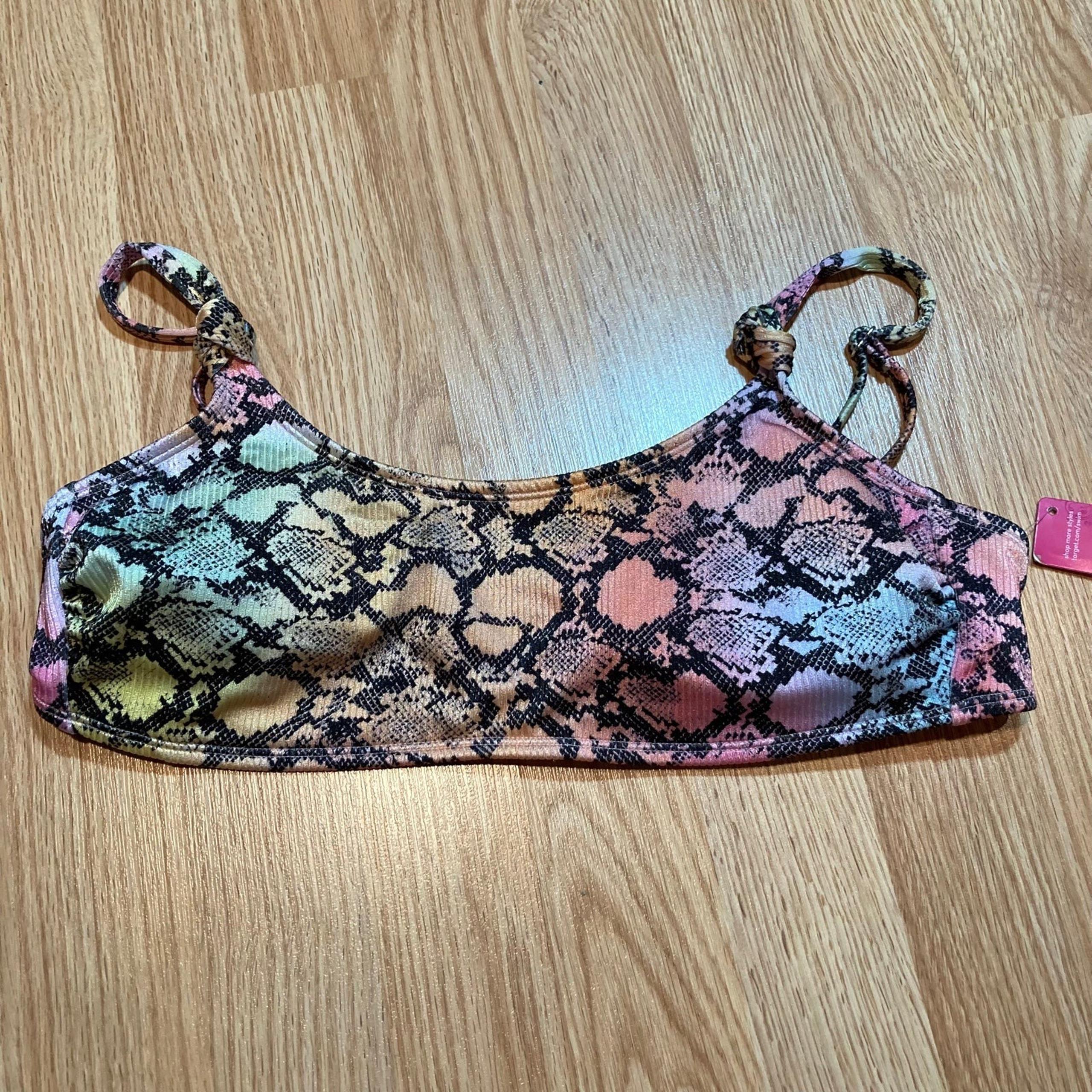 NWT Xhilaration rainbow snake skin bikini top XL