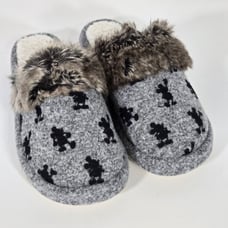 Pottery Barn Disney Mickey Mouse Faux Fur Trimmed Slippers Gray Black Small