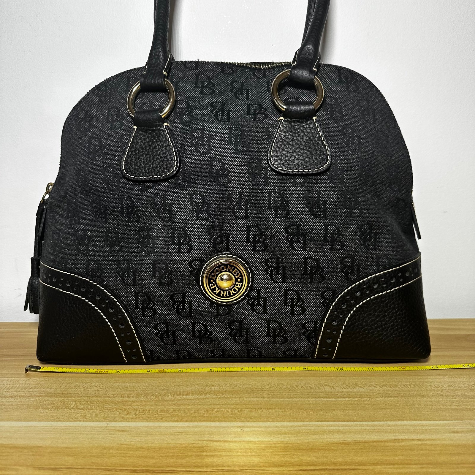 Dooney & Bourke Grey & Black Monogram Canvas & Leather Dome Satchel Purse