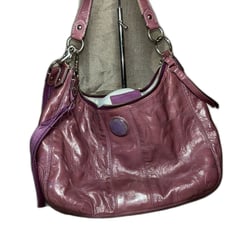 Coach Kristin Signature C Stitched Logo Patent Leather Shoulder Bag Plum #19282