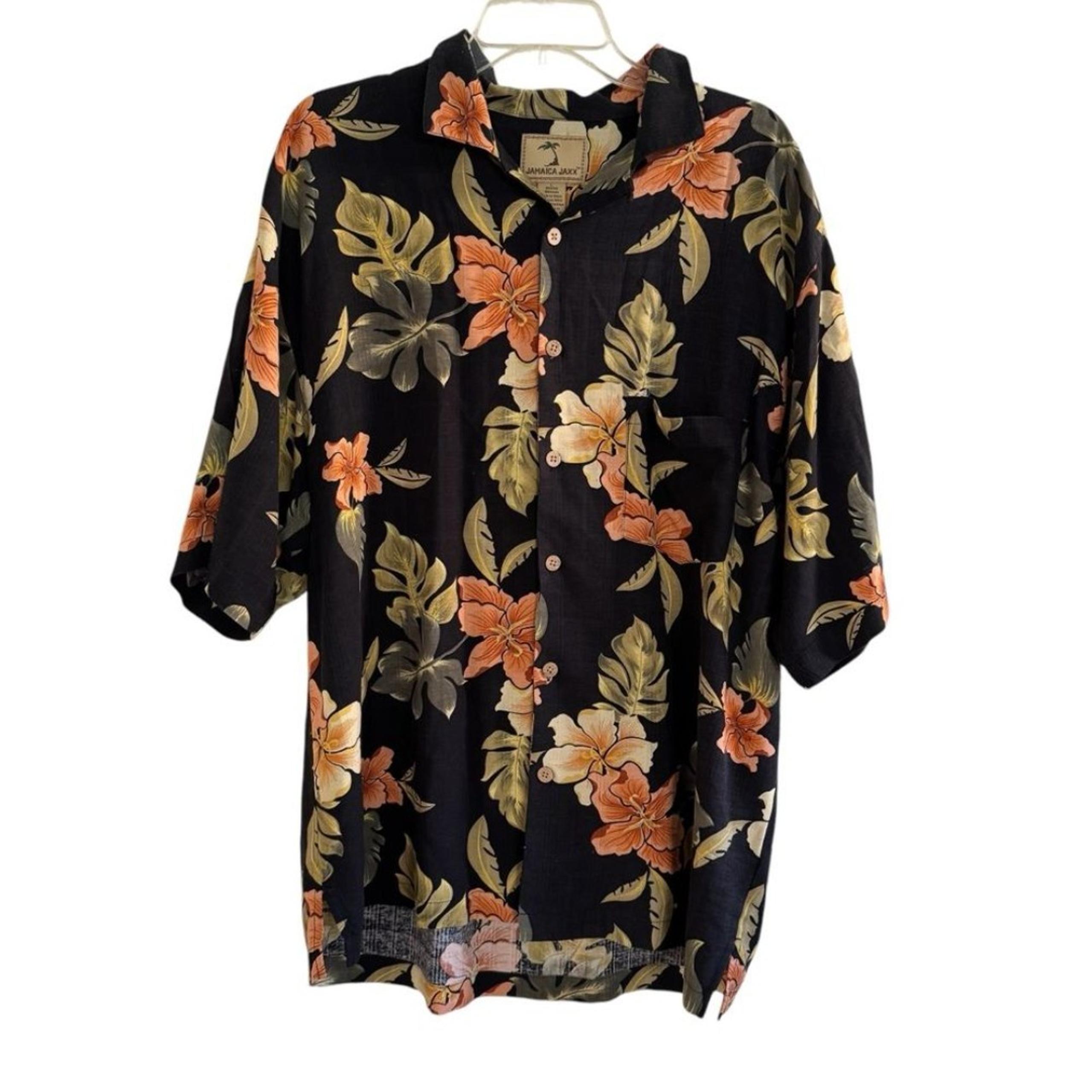 Jamaica Jaxx Men's 100% Silk Floral Tropical Shirt Button Up Short Sleeve L