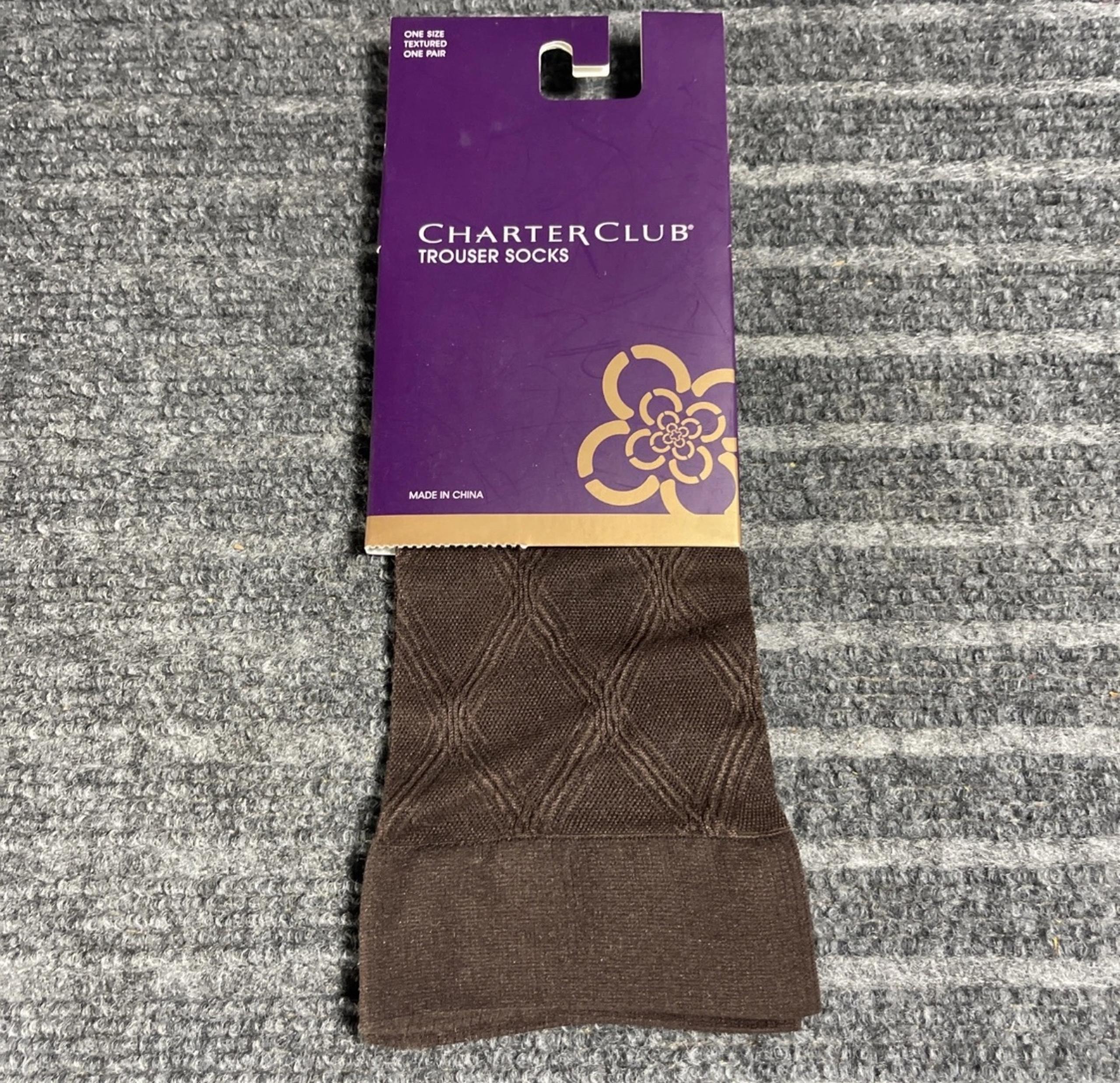 Macy's Charter Club Women's Trouser Socks Textured One Size Chocolate Brown NEW