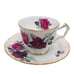 Aynsley Cabbage Rose Tea Cup and Saucer Pink Gold Burgundy White Vintage