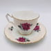 Aynsley Cabbage Rose Tea Cup and Saucer Pink Gold Burgundy White Vintage