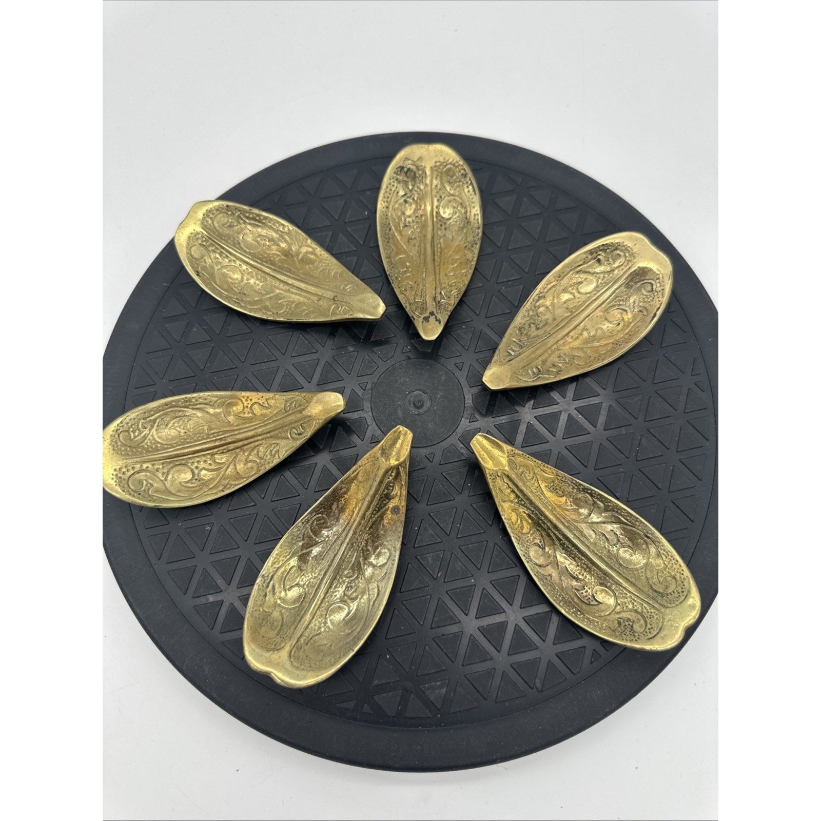 Lot Of 6 Brass Leaf Incense Holder Trinket Dish