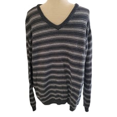 Vintage Chaps Ralph Lauren Wool Blend Striped Gray Sweater Sz XL