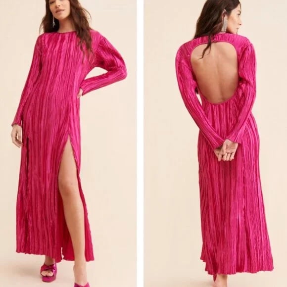 Laagam Arizona Pink 100% Polyester Open Back Maxi Dress Size Small  An open-back