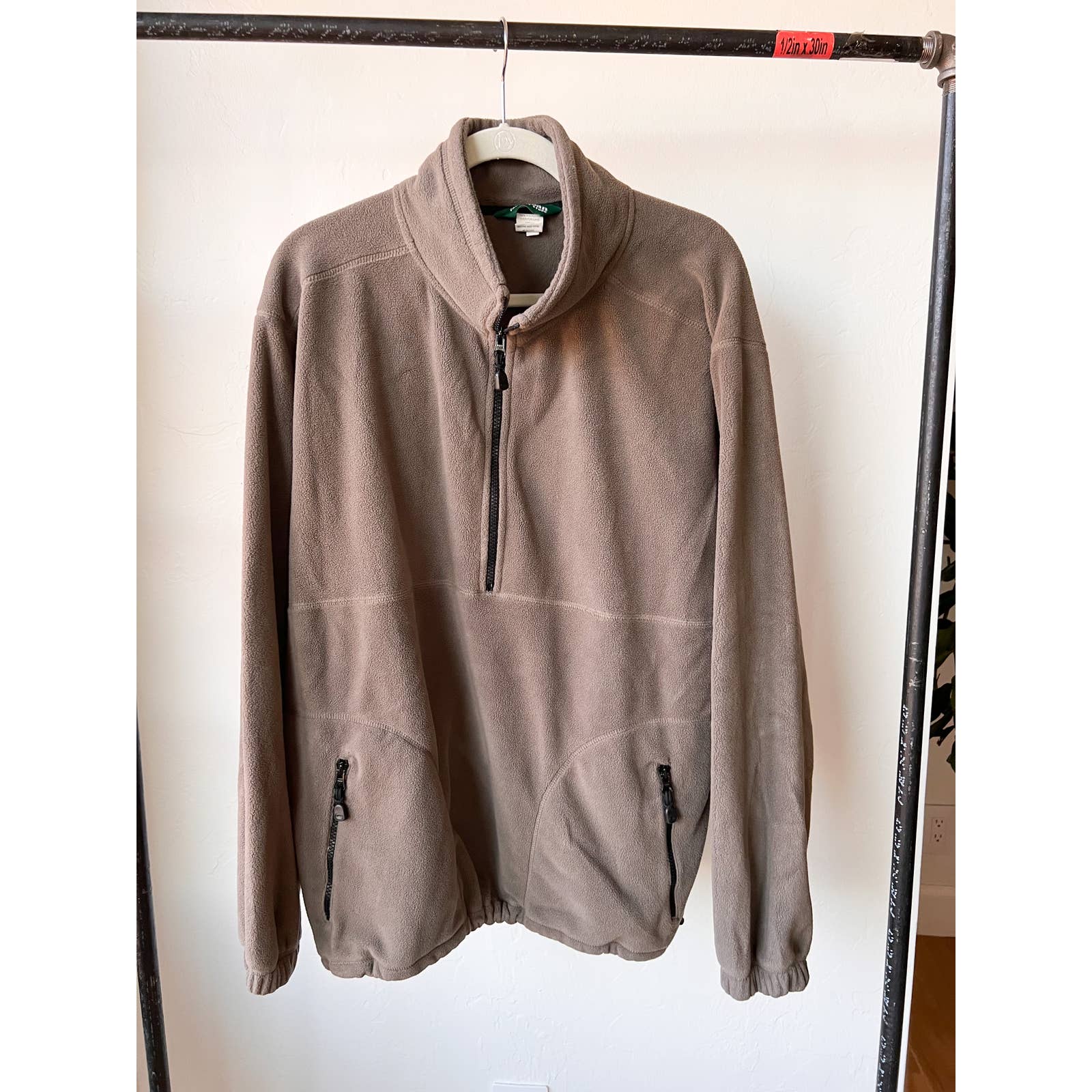 L.L. BEAN Men's Tan Fleece Cinch Waist Half Zip Pullover Shirt w/ Pockets sz XL