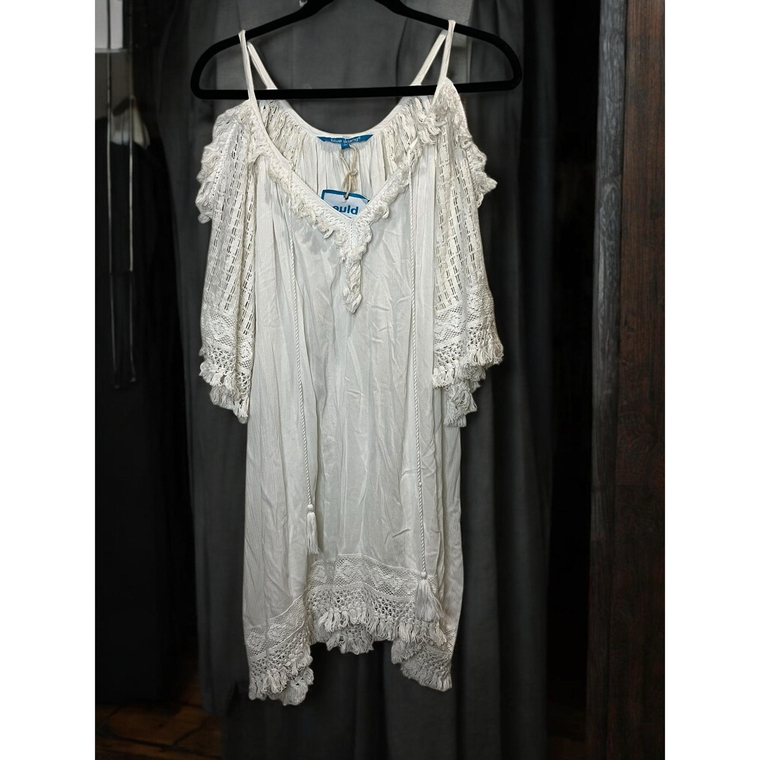 NWT Blue Island Beach Women's Embroidered Dress Size M White Swim Suit Cover Up