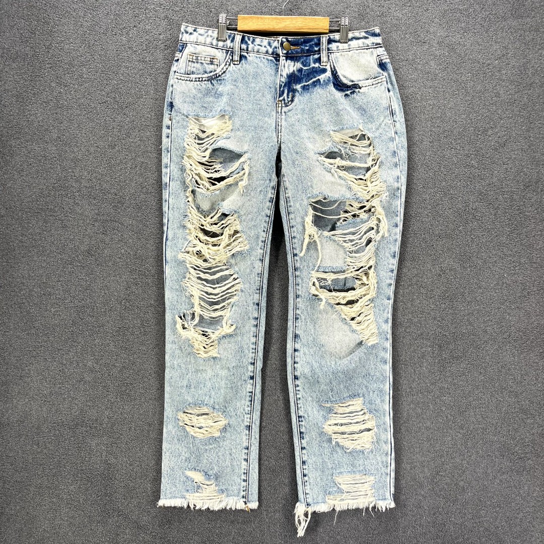Flamingo Jeans Womens Medium Distressed Destroyed Mid Rise Straight Leg Y2K