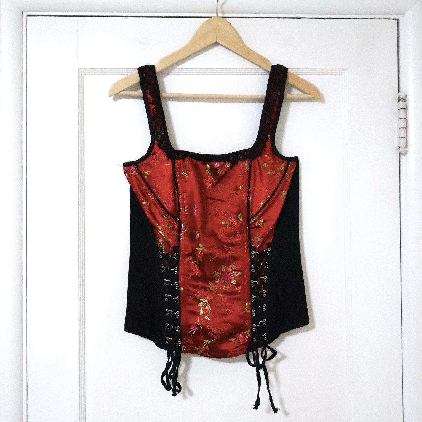 Tripp NYC Red Satin Floral Corset L Punk Y2K Goth Emo
