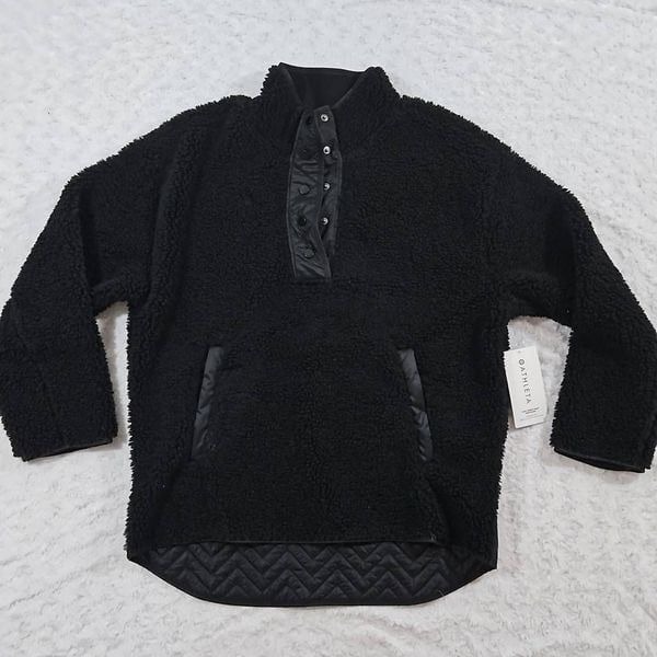 Athleta Cozy Sherpa Snap Sweatshirt Black 466888 Womens Size Large New With Tags