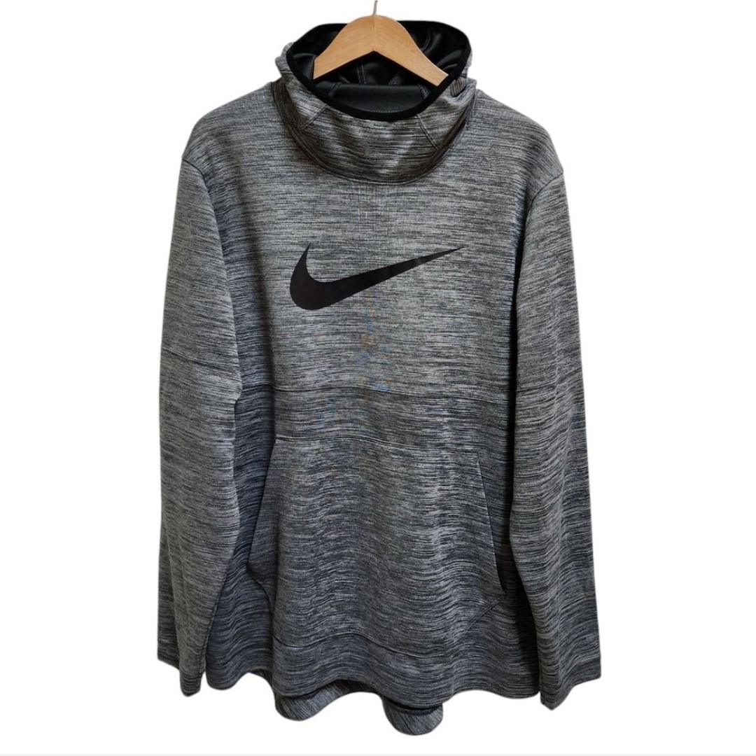 Nike Dry Fit Hoodie Mens 2XL Gray Black Center Swoosh Spotlight Pullover Pocket
