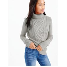 J. Crew Cambridge Cable Wool Blend Turtleneck Sweater in Gray - Sz M - NWT
