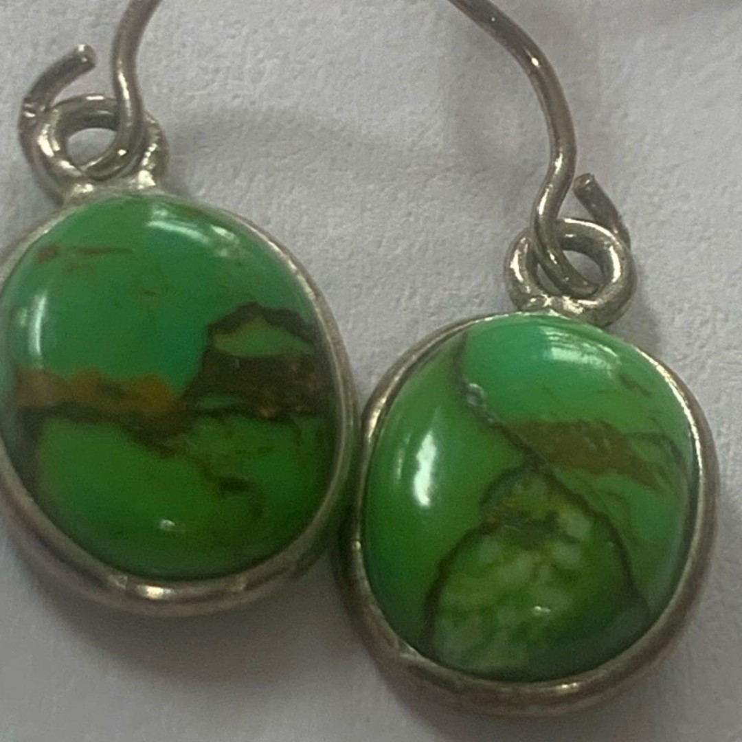Elegant Green Turquoise Stone Sterling Silver Earrings