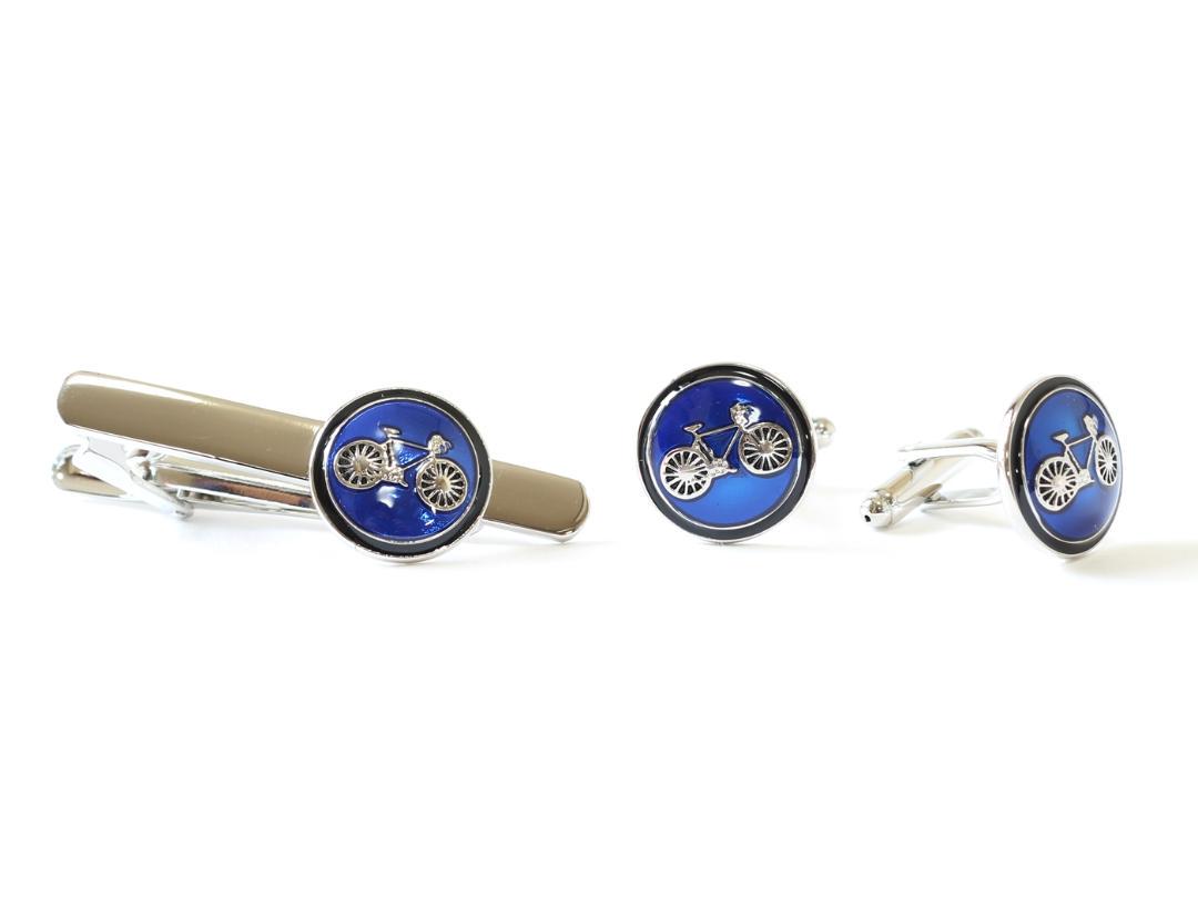 Bicycle Tie Pin and Cufflinks Set Men's Tie Bar