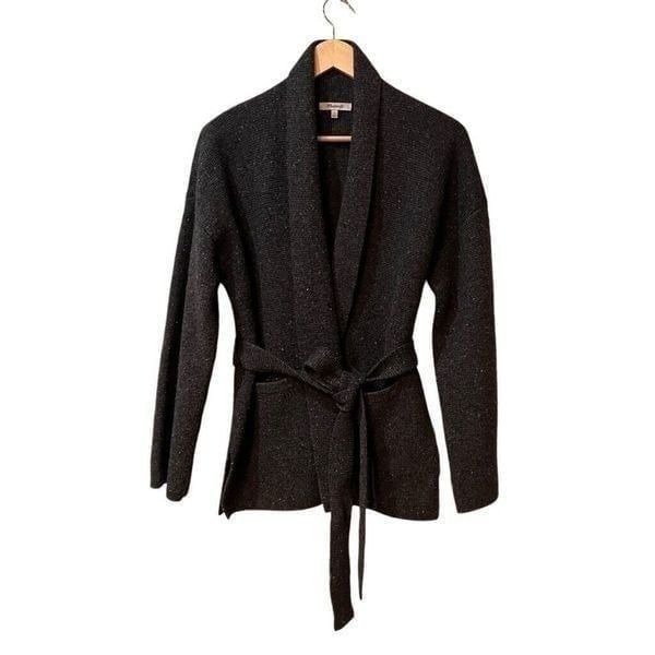 Madewell Belted Wrap Cardigan with Pockets Size Medium Wool Blend Gray
