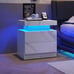 Modern Nightstand w/ LED Lights & 2 Drawers - White