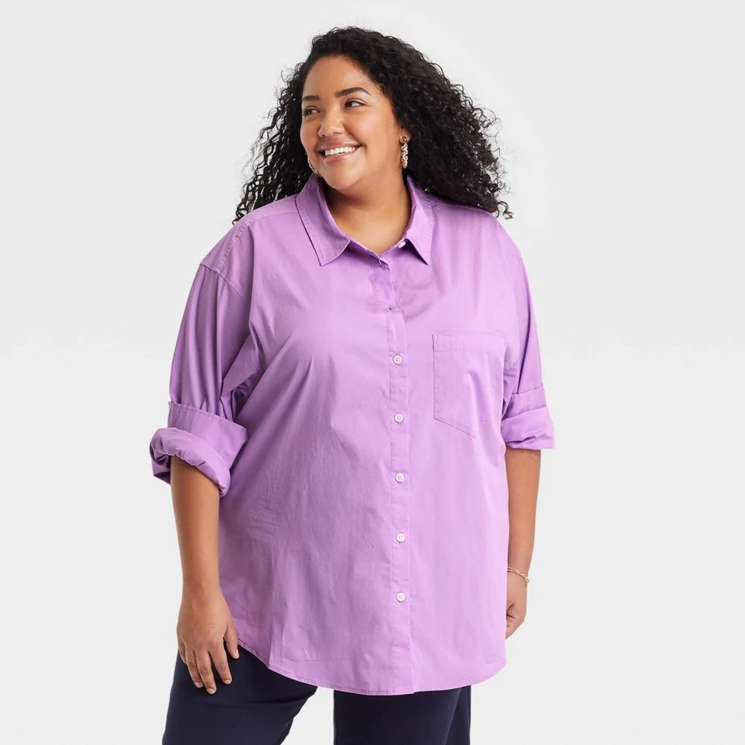 Ava and Viv Long sleeve purple oversized button down shirt for women size X