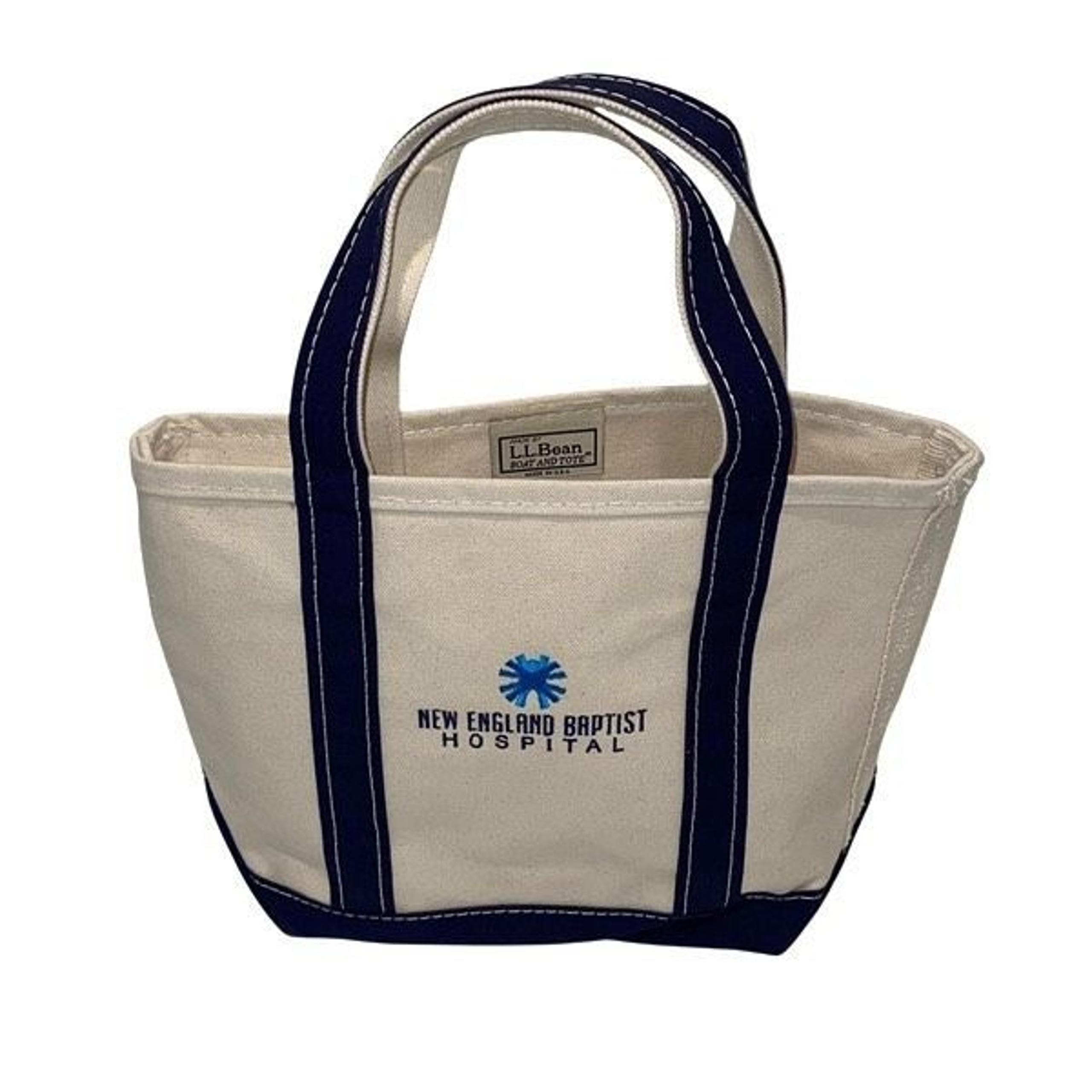 L.L. Bean Womens Open Top Canvas Embroidered Boat and Tote Handbag Cream Navy