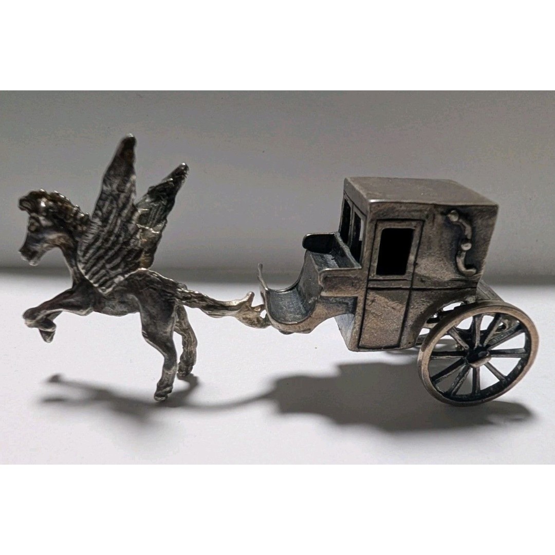 Rare Fantasy Pegasus Drawn Horse Carriage 925 Sterling Silver Collectible Coach