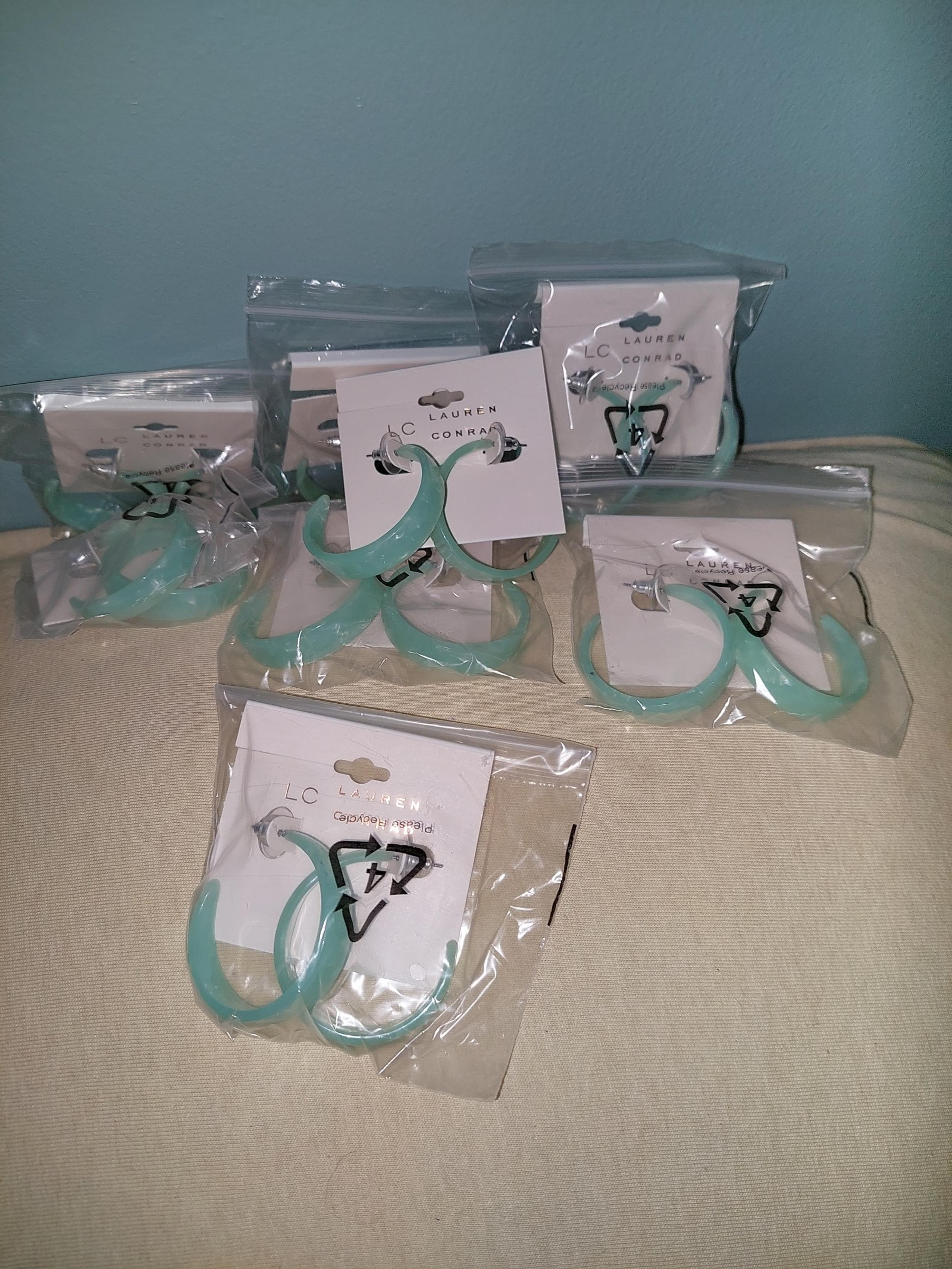 10 Pairs Lauren Conrad Aqua Green Acrylic Hoop Stud Earrings