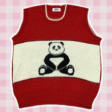 K&J Ashley Vintage Red Funky 80s 90s Fairy Kei Panda Sweater Vest One Size