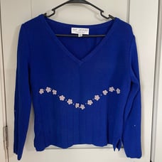 St John Collection by Marie Grey Size 8 SWEATER Santana Knit Blue Embellished