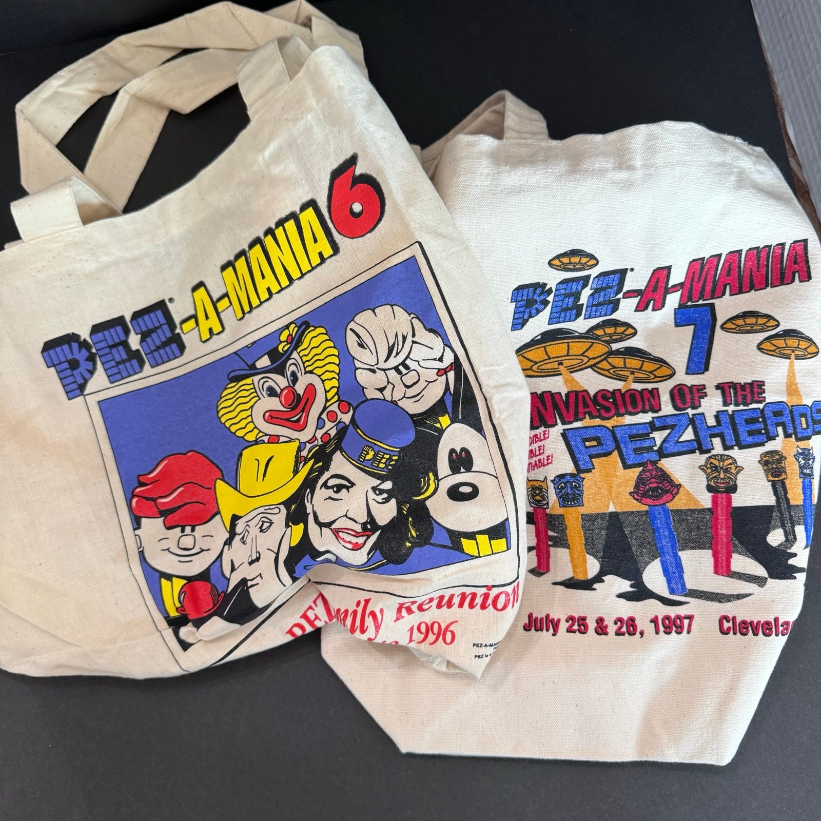 Rare Vintage PEZ-A-MANIA 6 & 7 Cleveland, OH Canvas Tote Bags 1996 1997 Pezheads