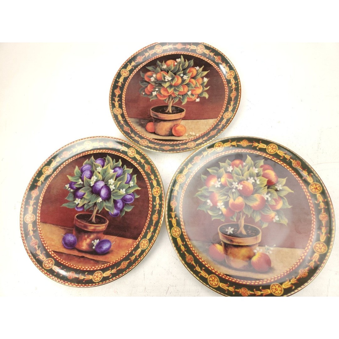 3 Limoges Dec. a la main. Fully Decorated Fruit Tree Plates 8 3/4 Hand painted