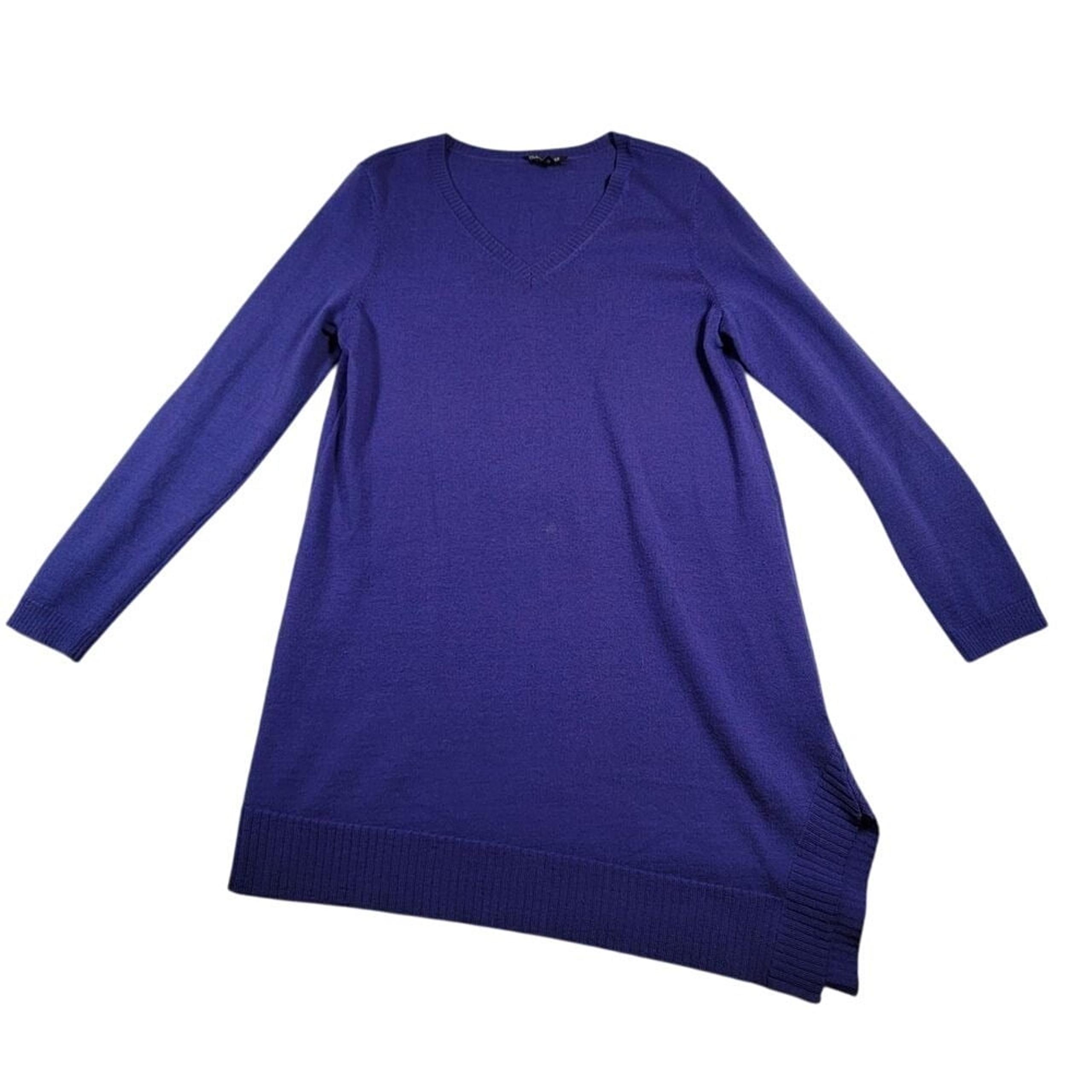 Eileen Fisher Merino Wool Asymmetric Sweater Dress Sz Petite Medium Purple VNeck