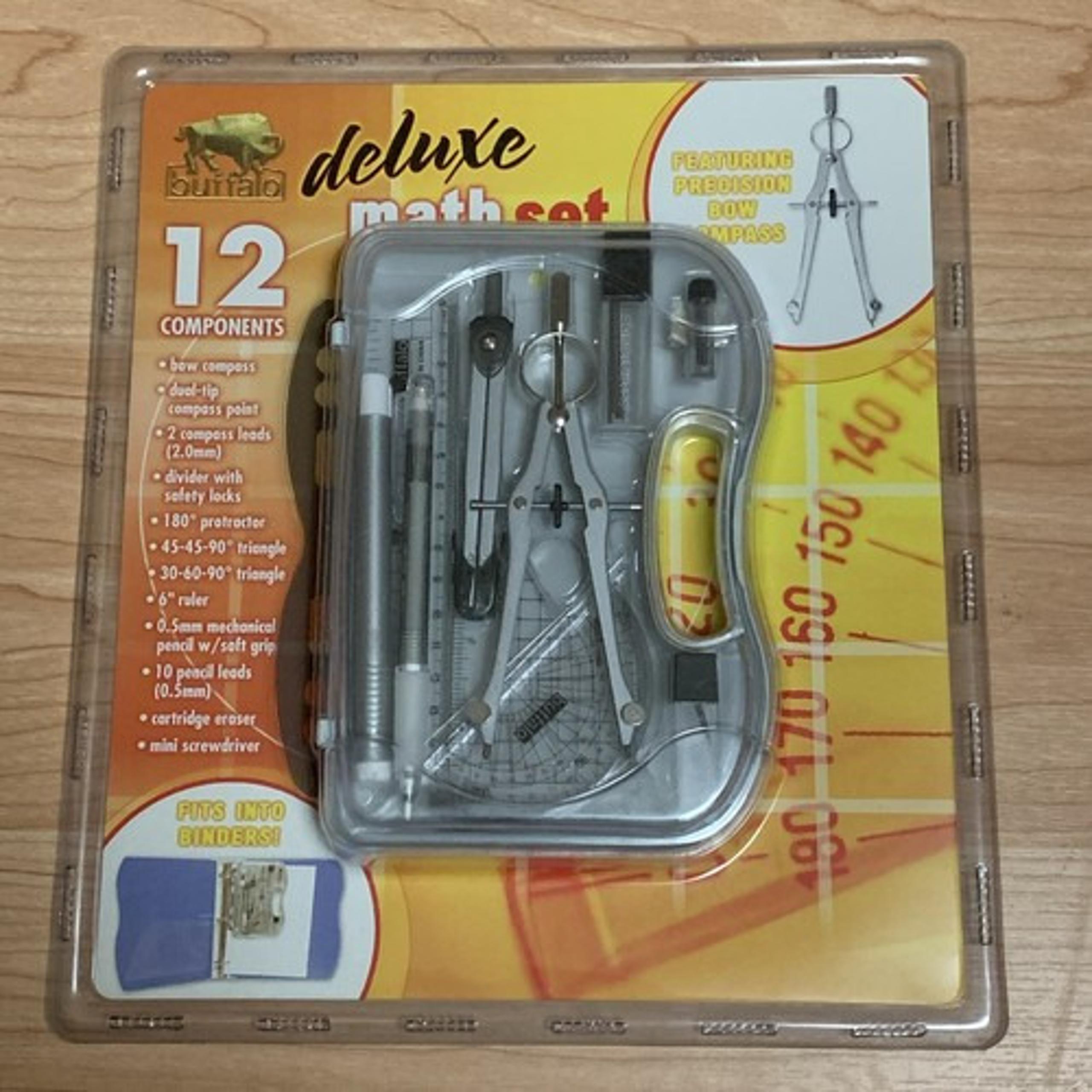 Buffalo Deluxe Math Set 12 Components Including Precision Bow Compass