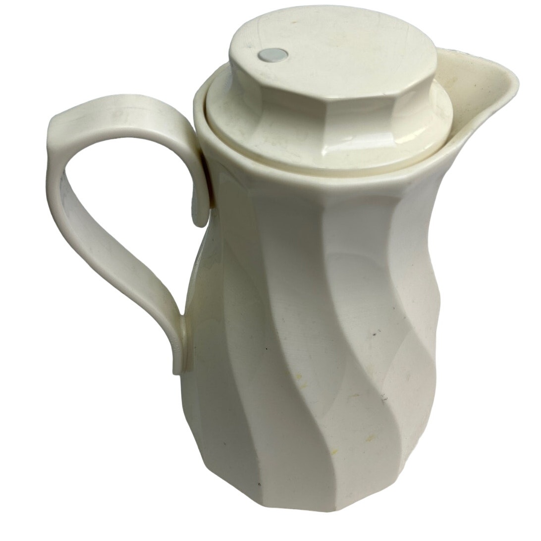 Vintage 1985 Gwen Thermos White Plastic Coffee Insulated Dispenser Pitcher