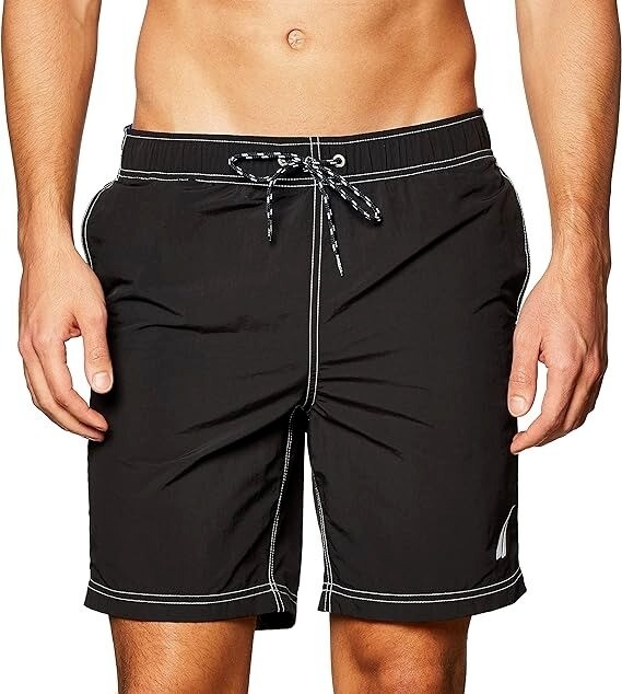 NEW Nautica Black Solid Quick Dry Classic Logo Swim-Trunk Men's XL