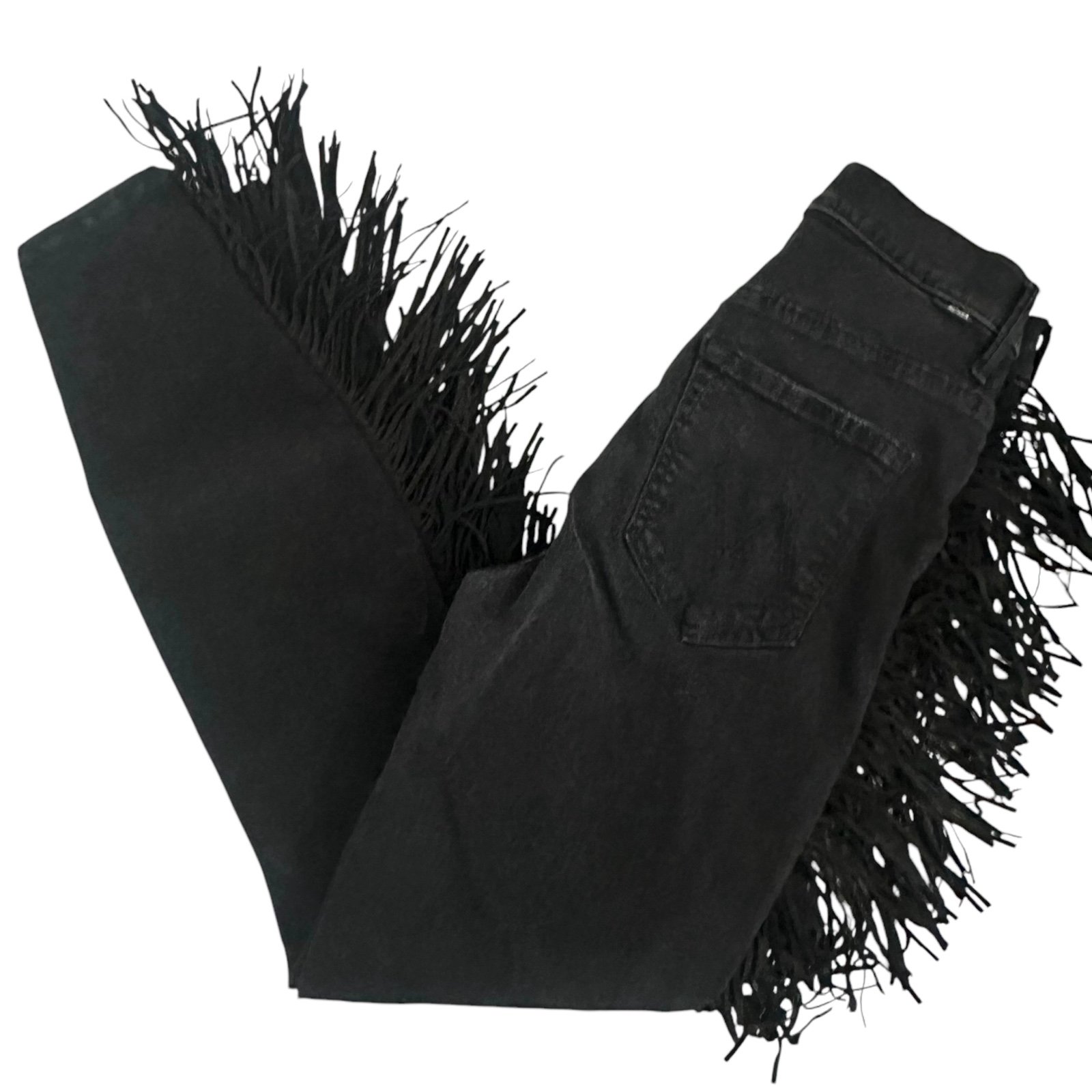 Mother Jeans 26 (S) Swooner Ankle Fringe Black Denim