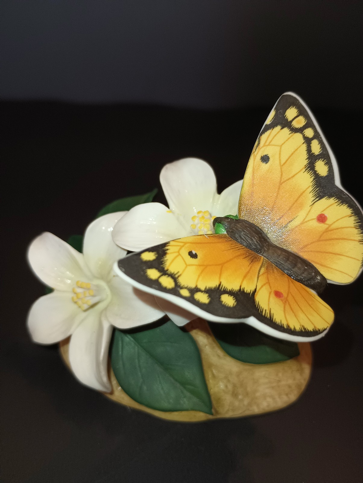 Andrea By Sadek Orange Blossom W Sulphur Butterfly Figurine Porcelain #7802