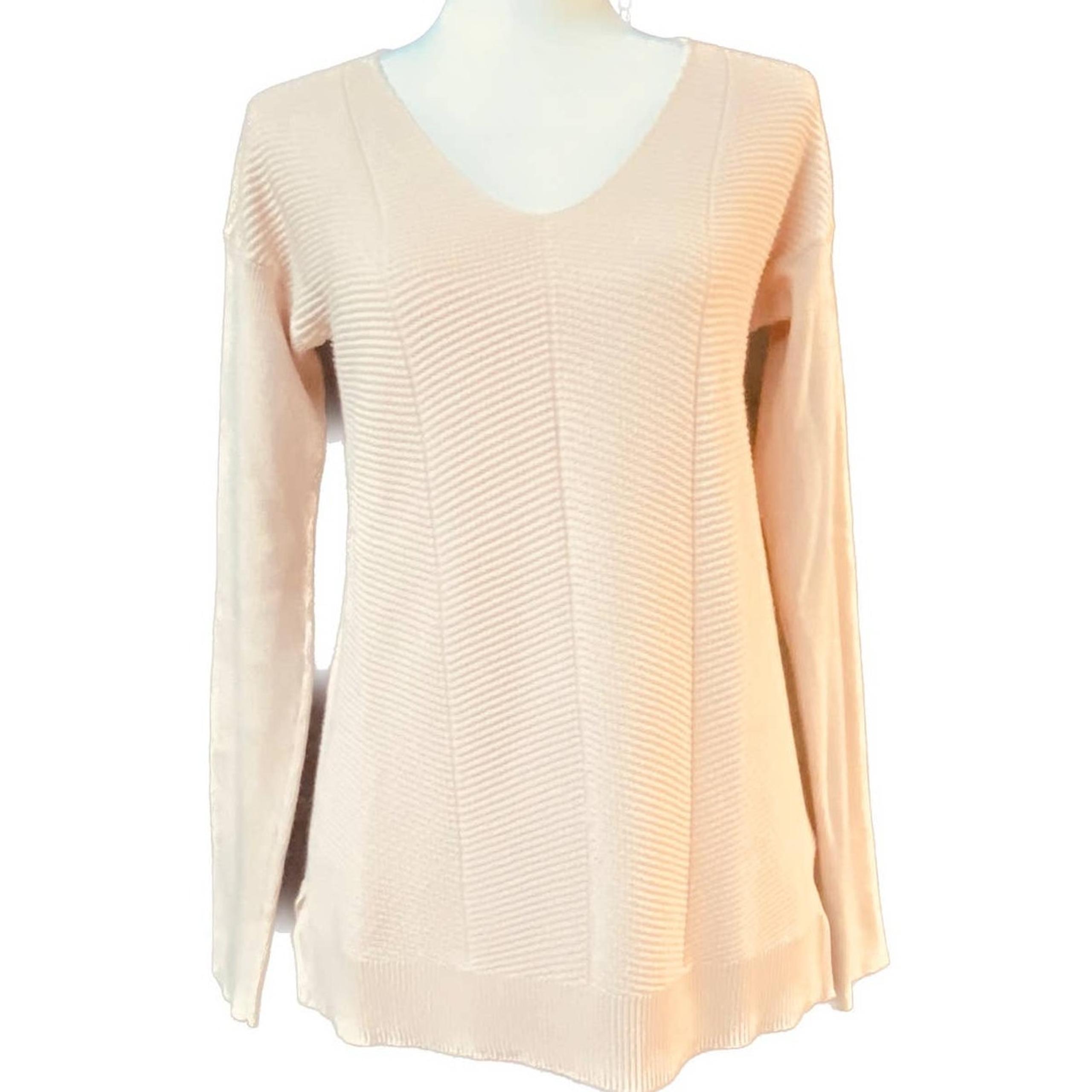 Calvin Klein Jeans V-Neck Chevron Knit Sweater Women Size S Long Sleeve Pink