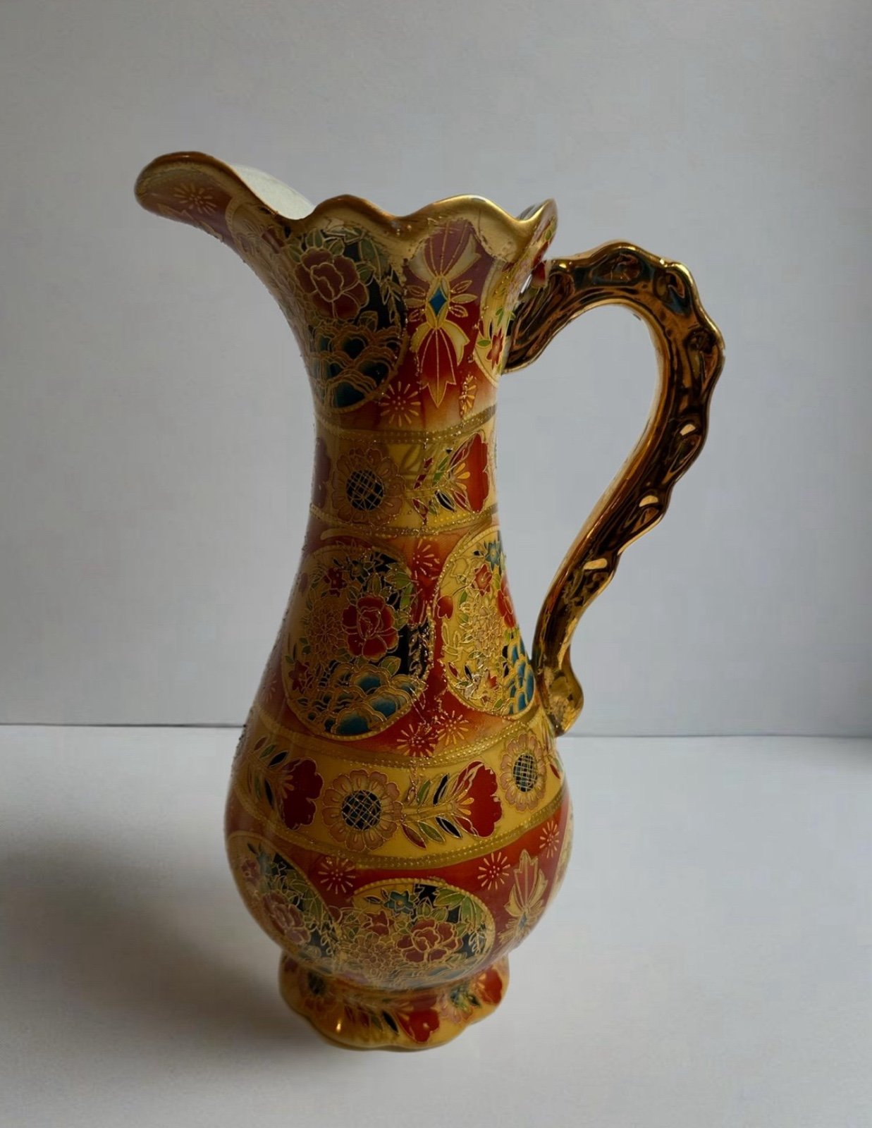 Antique Satsuma Hand Painted Vase 12in