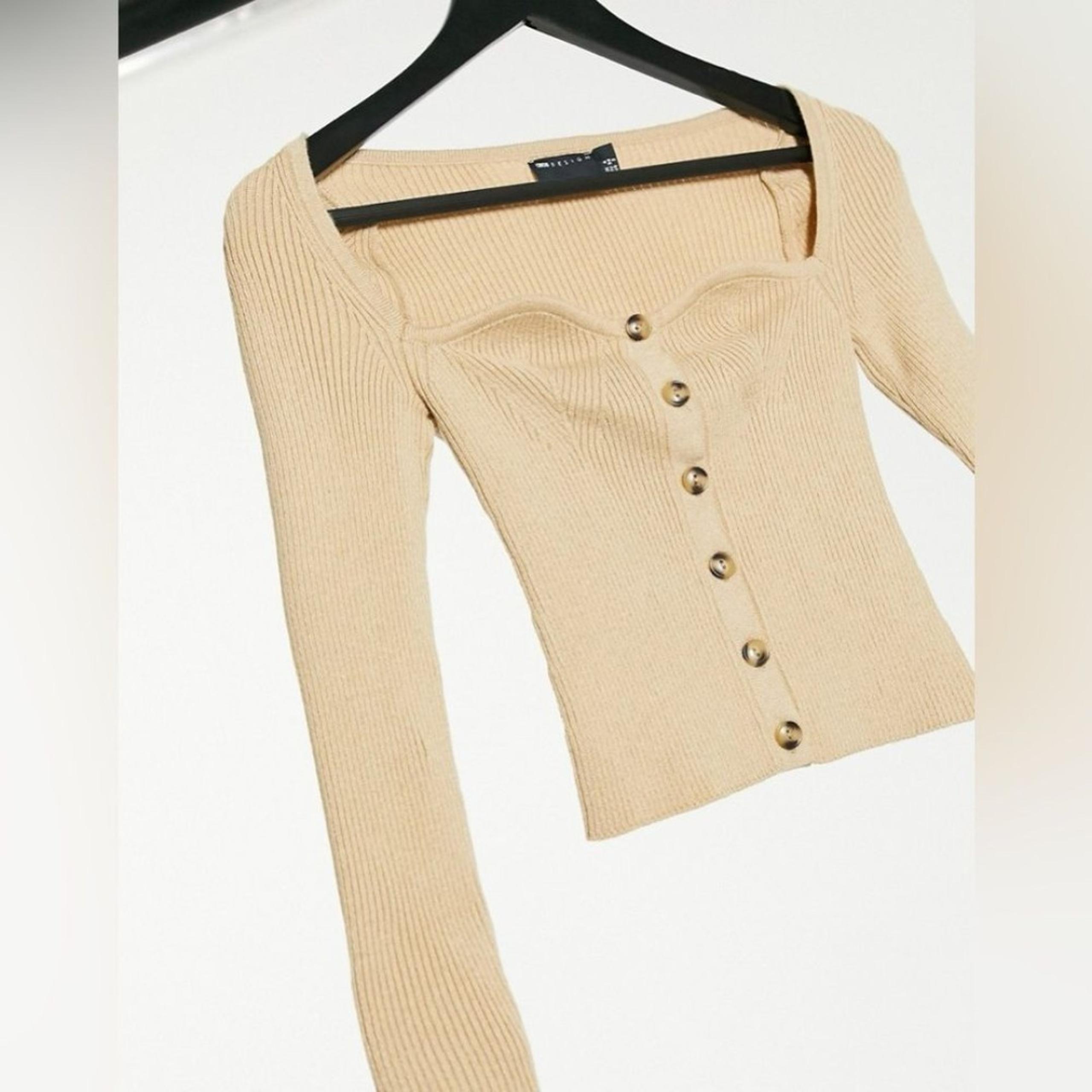 ASOS Design Sweetheart Neck Cardigan Sweater Top in Neutral Camel Size: US 4
