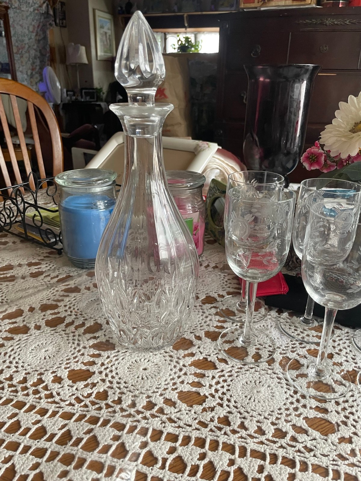 Wine glasses with wine glass bottle and Sald set