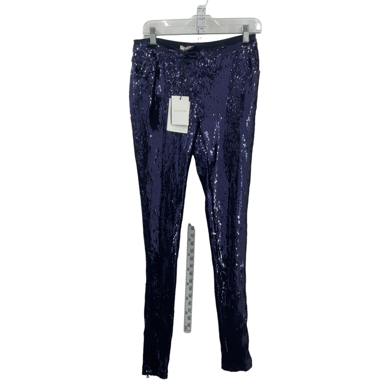 Sass & Bide New Women's Metallic Sequin Purple Leggings, Ankle, Polyester Size 4
