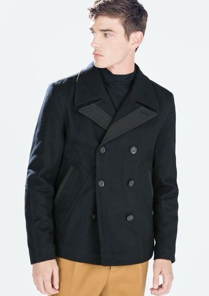 ZARA MAN Wool Blend Patchwork Design Large Men’s Peacoat